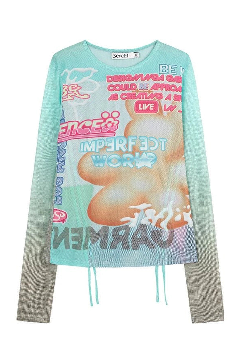 New Style Trends - Pastel Cyber Y2k Graphic Mesh Top - Outfit Ideas