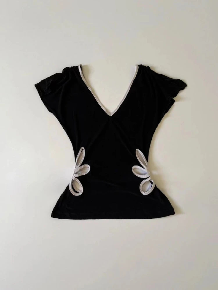 New Style Trends - Petal Cutout V-Neck Aesthetic Top - Outfit Ideas