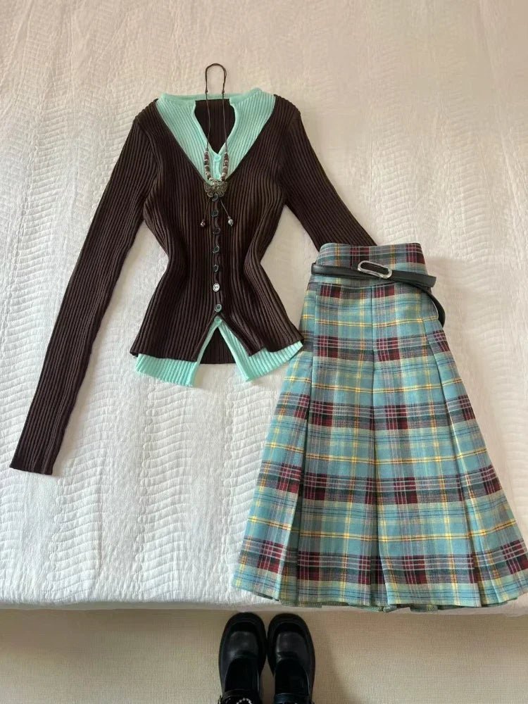 New Style Trends - Preppy Chic Layered Retro Outfit Set - Outfit Ideas