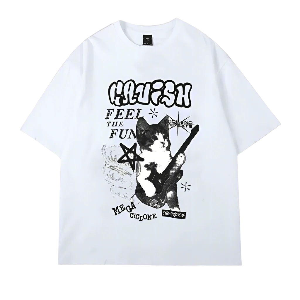 New Style Trends - Punk Cat Graphic Oversized T-Shirt - Outfit Ideas