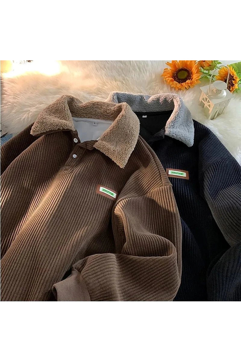 New Style Trends - Retro Corduroy Polo Collar Pullover - Outfit Ideas