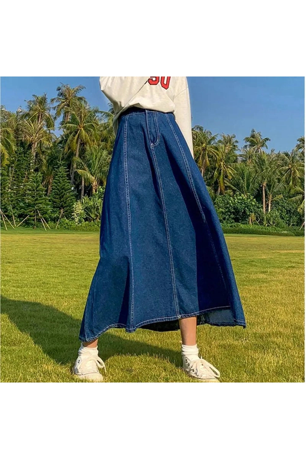 New Style Trends - Retro High Waisted Jean Splicing Skirt - Outfit Ideas