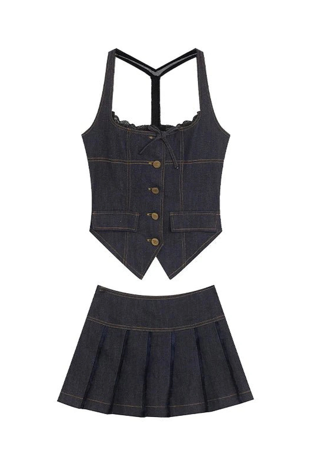 New Style Trends - Retro Lace-Up Indigo Mini Set - Outfit Ideas