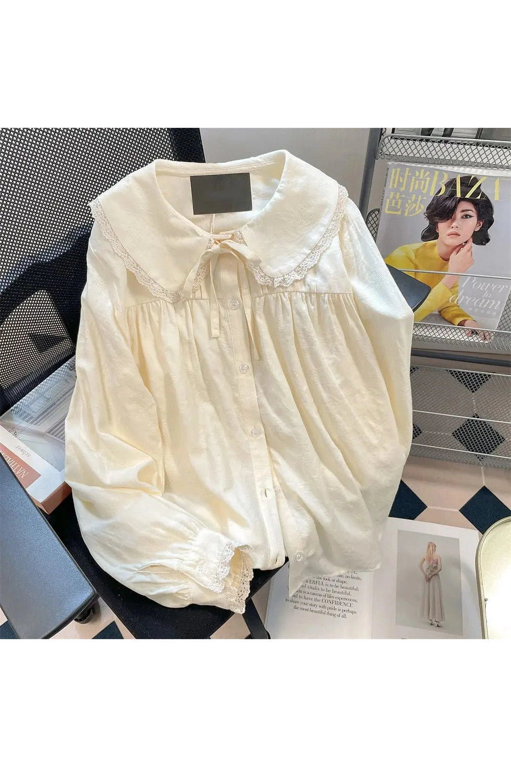New Style Trends - Retro Lace Whisper Bow-Tie Blouse - Outfit Ideas