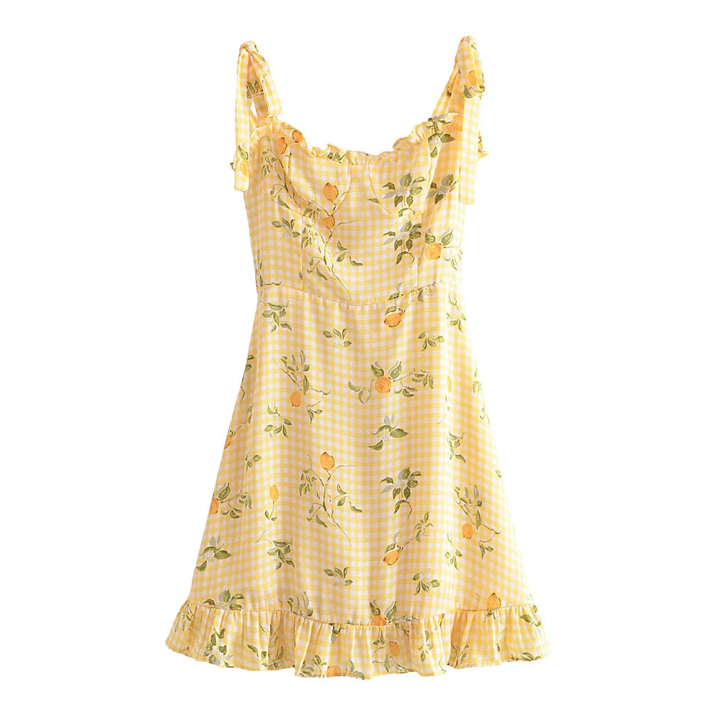 New Style Trends - Retro Lemon Print Plaid Dress - Outfit Ideas