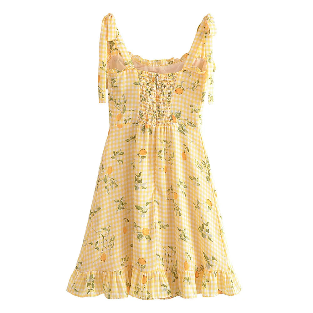 New Style Trends - Retro Lemon Print Plaid Dress - Outfit Ideas