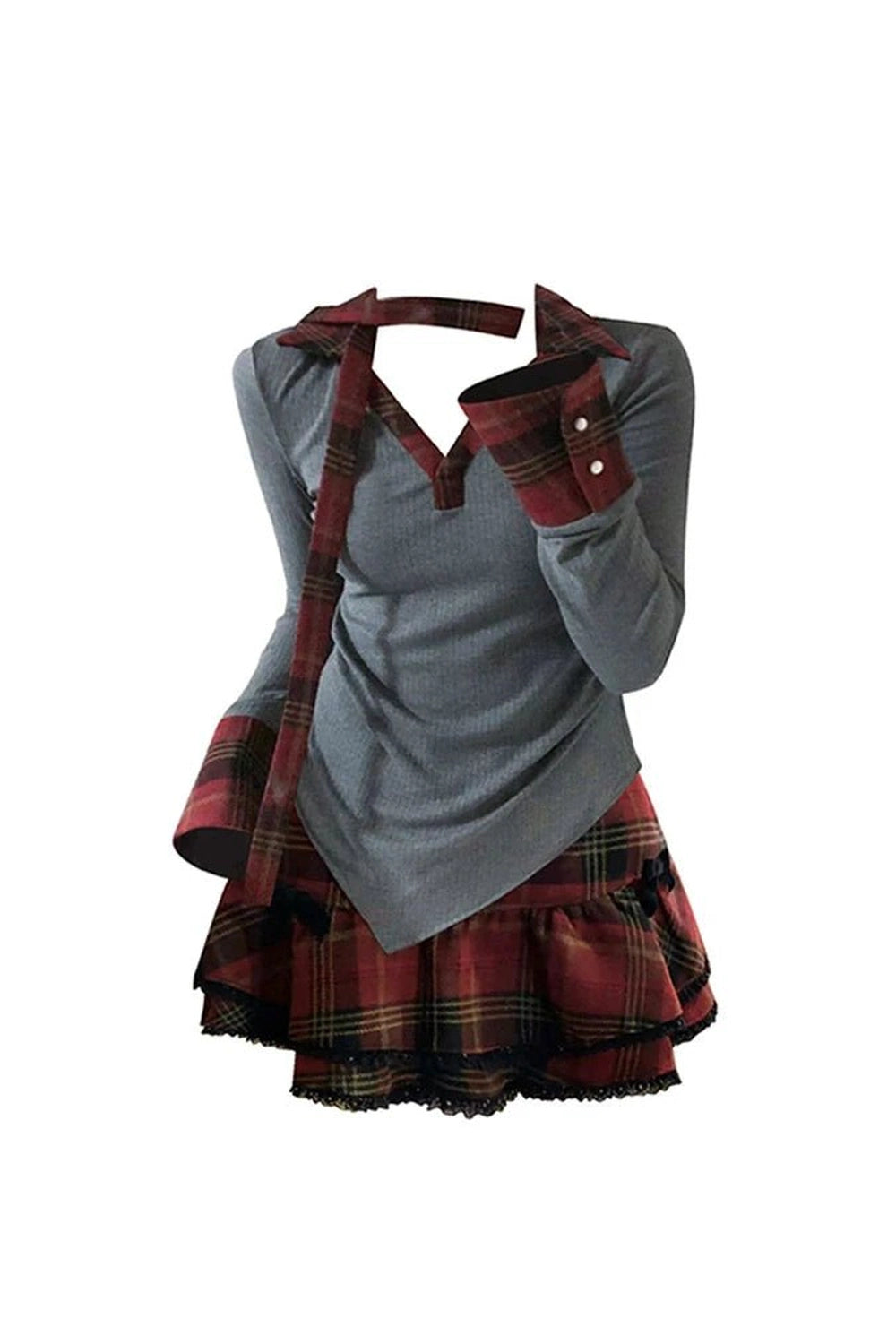 New Style Trends - Retro Plaid Layered Outfit Set - Outfit Ideas