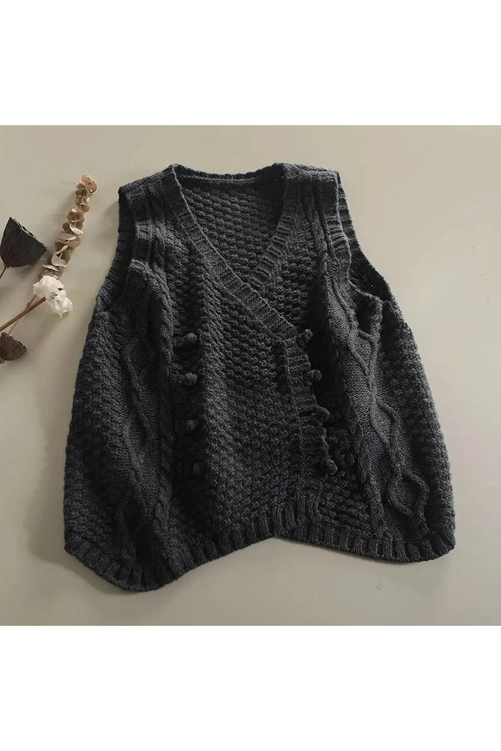 New Style Trends - Retro Rustic Cable Knit Button Vest - Outfit Ideas