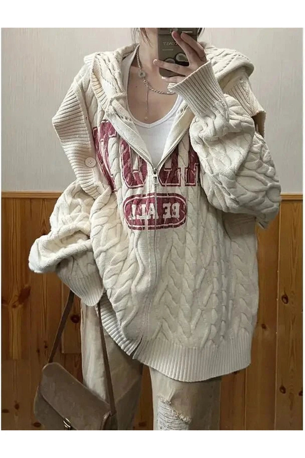 New Style Trends - Retro Slouch Knit Zip-Up Sweater - Outfit Ideas