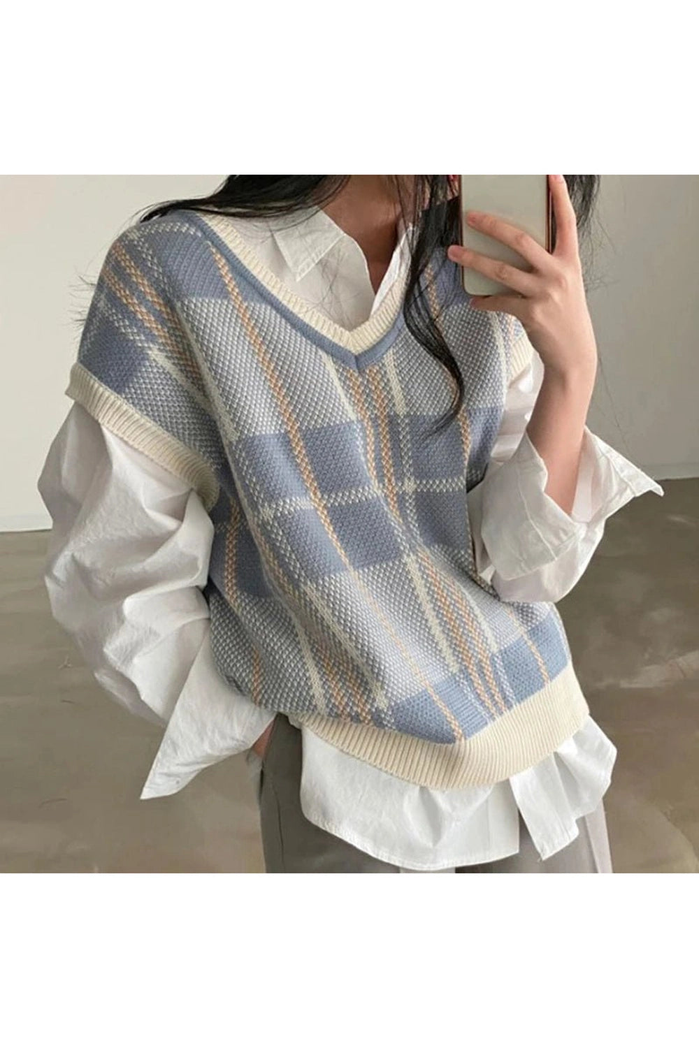 New Style Trends - Retro Soft Pastel Plaid Sweater Vest - Outfit Ideas
