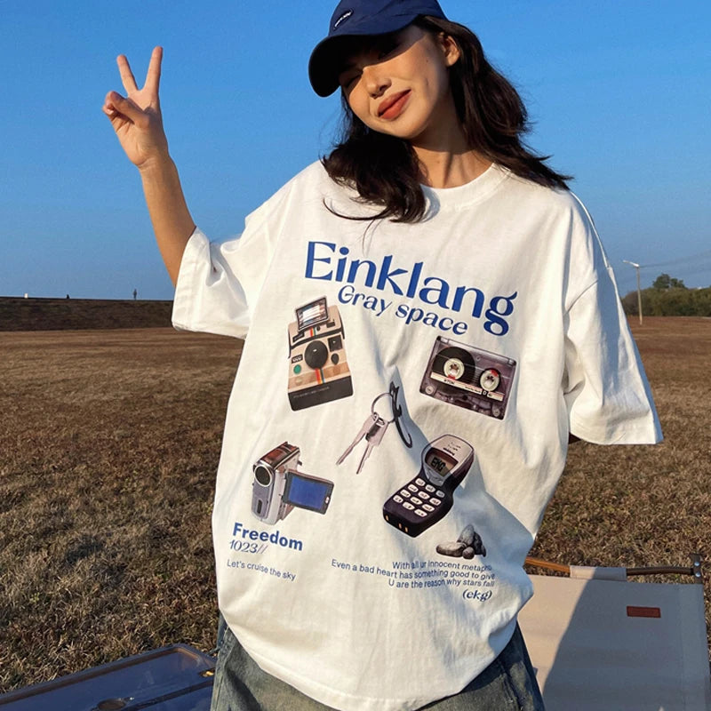 New Style Trends - Retro Tech Print Y2k T-Shirt - Outfit Ideas
