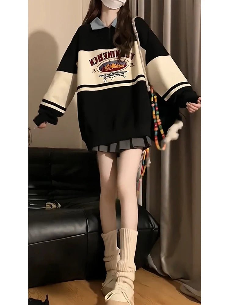 New Style Trends - Retro Varsity Zip-Up Sweatshirt - Outfit Ideas