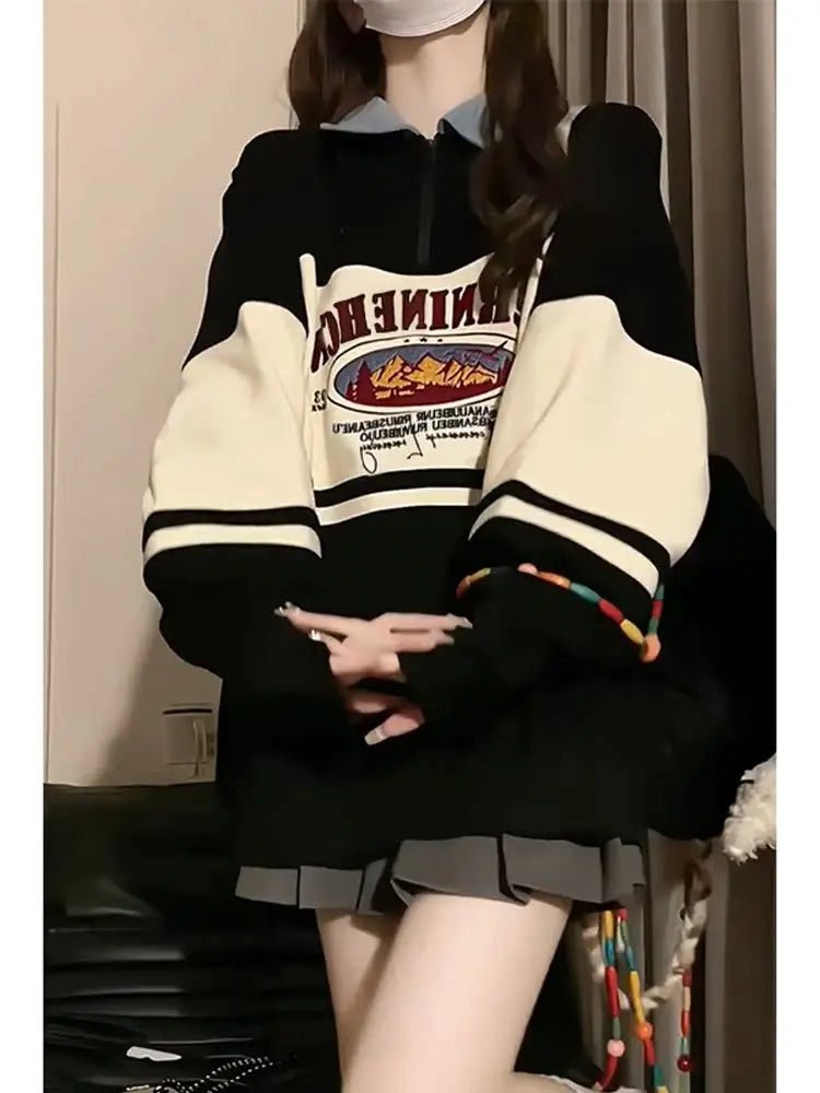 New Style Trends - Retro Varsity Zip-Up Sweatshirt - Outfit Ideas