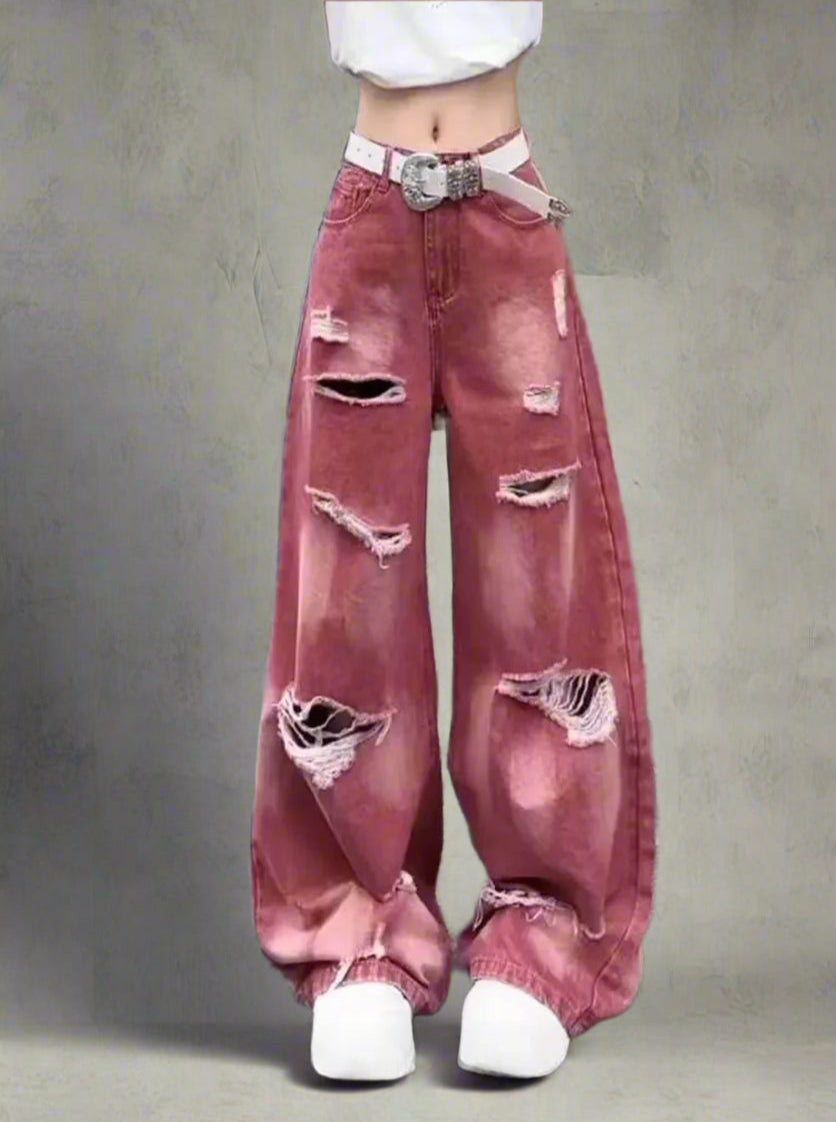 New Style Trends - Rose Distressed Edgy Baggy Jeans - Outfit Ideas