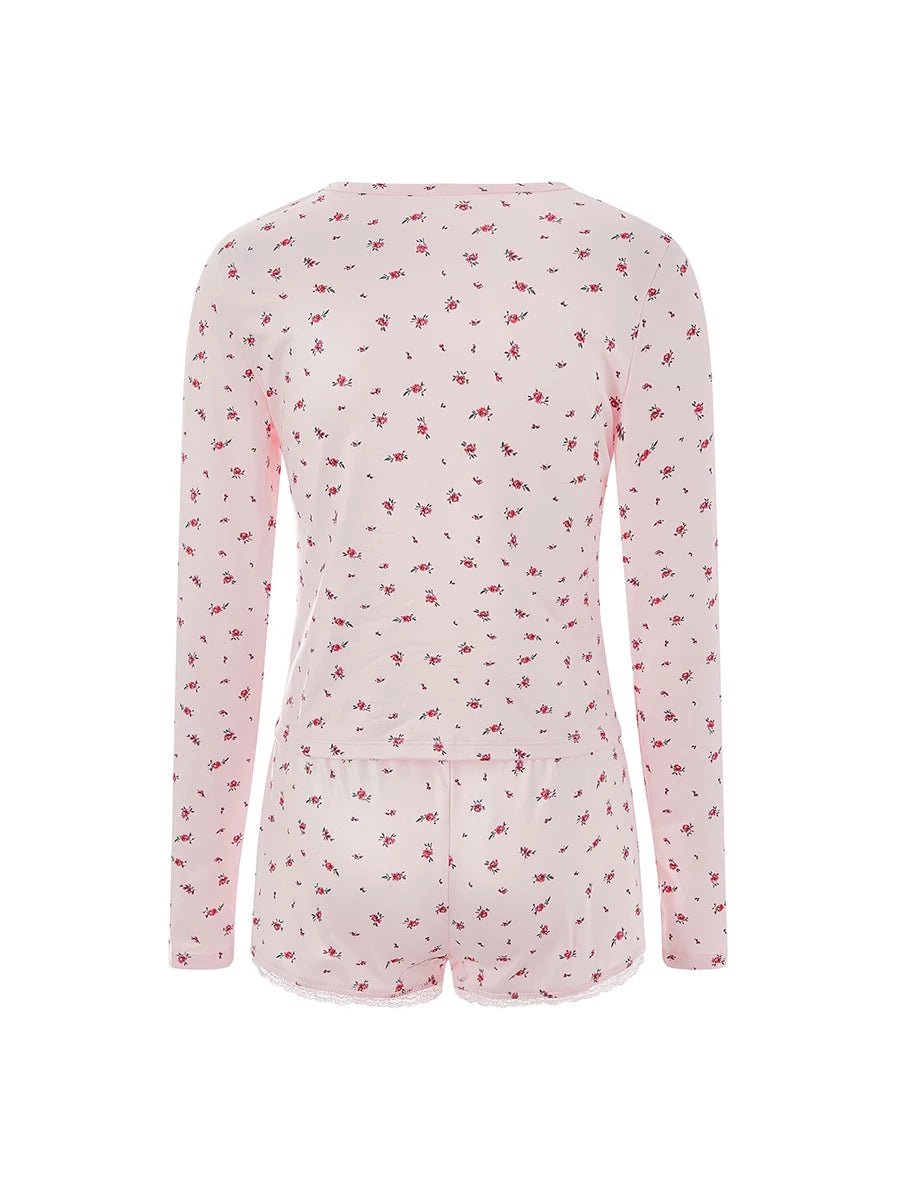 New Style Trends - Rosebud Cozy Henley Coquette Pajama Set - Outfit Ideas
