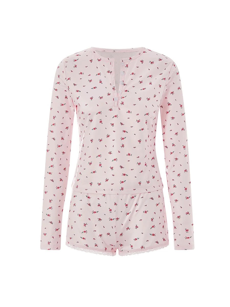 New Style Trends - Rosebud Cozy Henley Coquette Pajama Set - Outfit Ideas