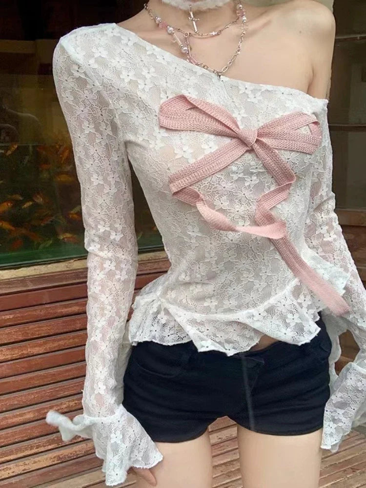 New Style Trends - Rosette Lace Drama Long Sleeve Top - Outfit Ideas