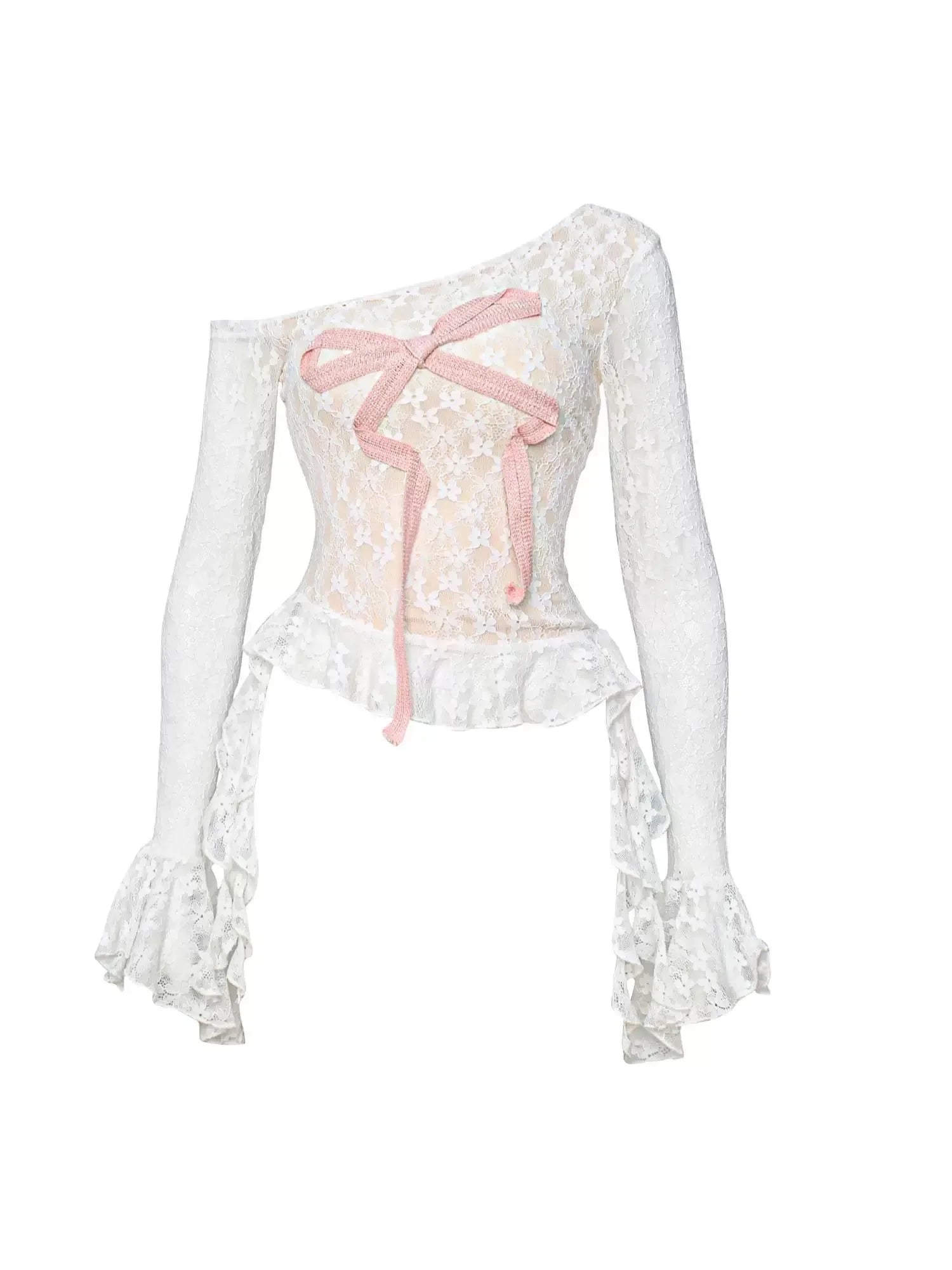 New Style Trends - Rosette Lace Drama Long Sleeve Top - Outfit Ideas
