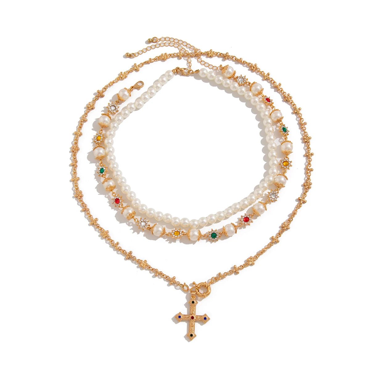 New Style Trends - Royal Pearl Cross Layered Aesthetic Necklace - Outfit Ideas