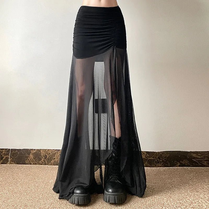 New Style Trends - Shadow Veil Sheer Alt Goth Maxi Skirt - Outfit Ideas