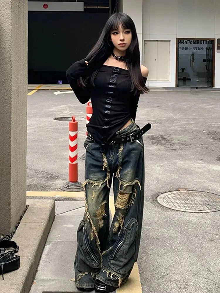 New Style Trends - Shredded Y2k Zipper Pants - Outfit Ideas