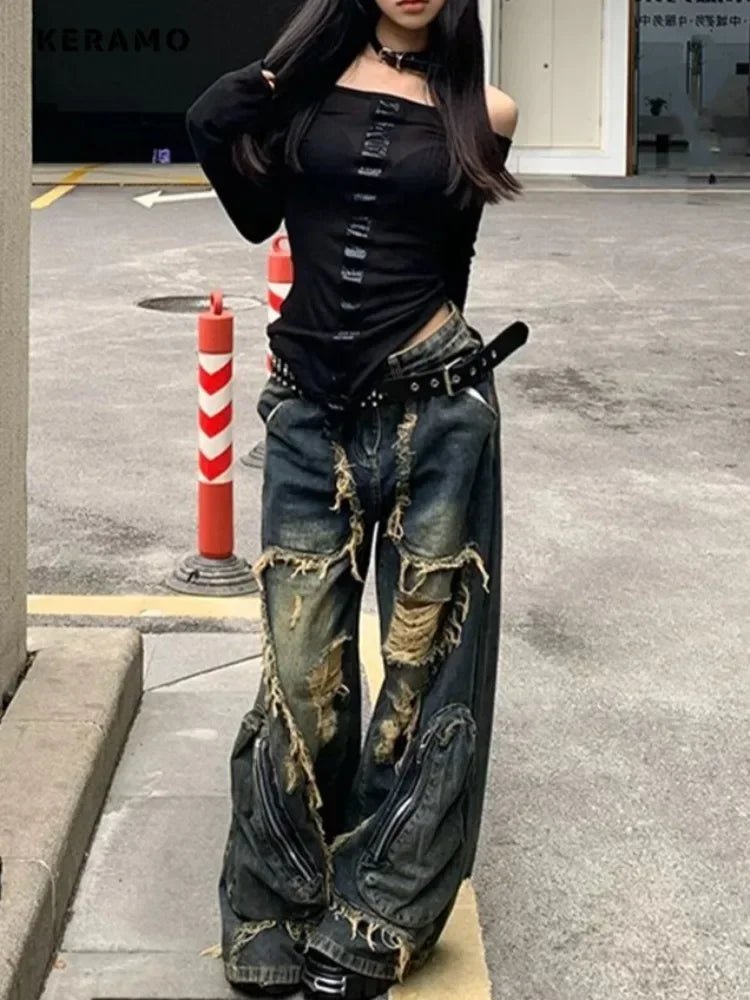 New Style Trends - Shredded Y2k Zipper Pants - Outfit Ideas