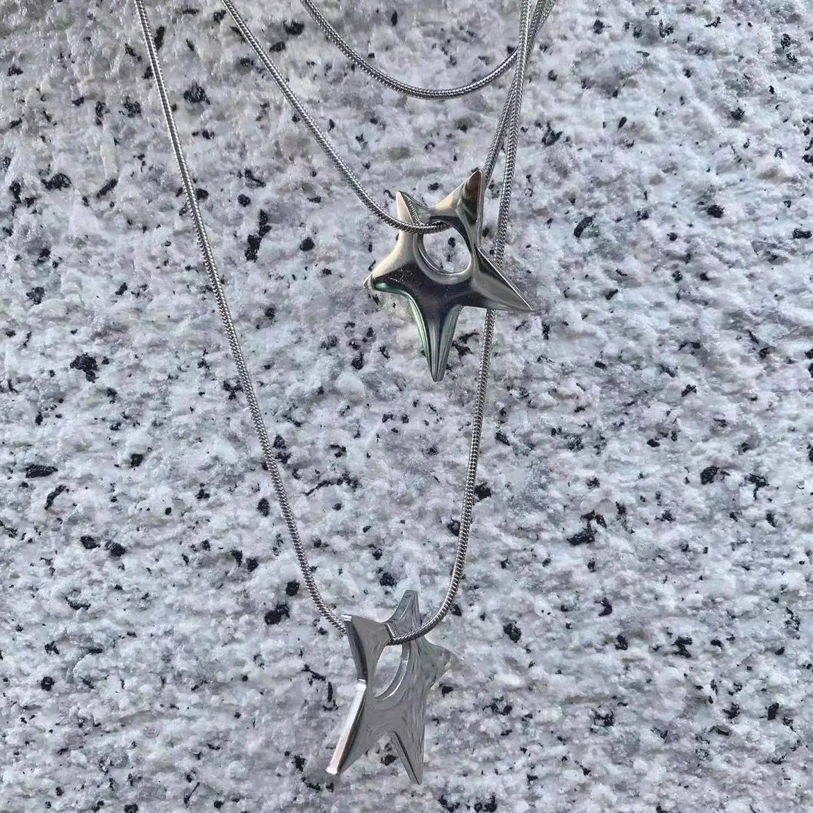 New Style Trends - Silver Shuriken Ninja Y2k Necklace - Outfit Ideas