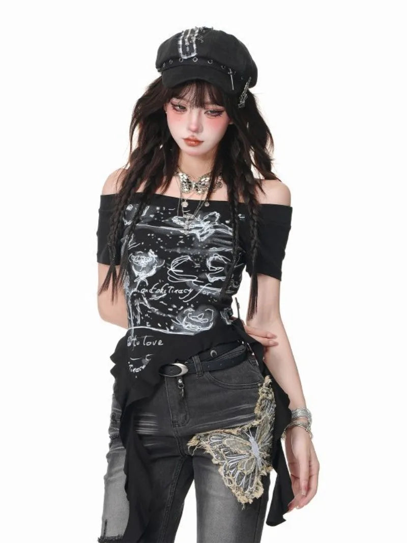 New Style Trends - Starlit Chaos Off-Shoulder Alt Top - Outfit Ideas