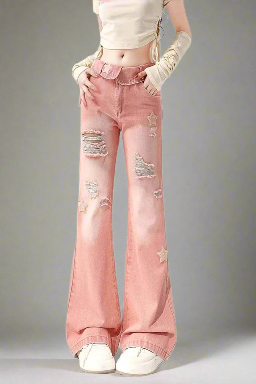 New Style Trends - Starry Pink Edgy Distressed Jeans - Outfit Ideas