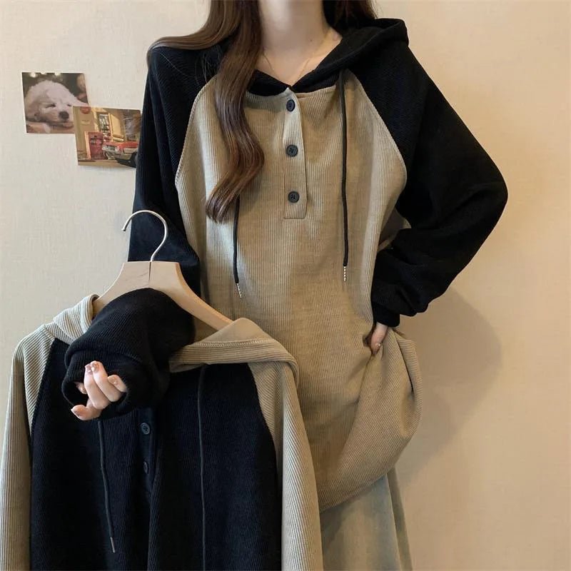 New Style Trends - Two-Tone Button-Up Retro Hooded Sweatshirt - Outfit Ideas