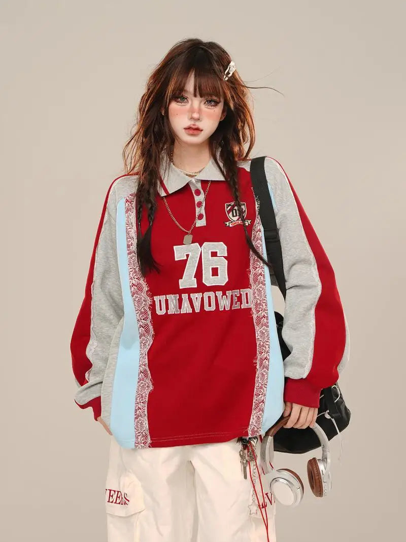 New Style Trends - Varsity Lace Retro Sweatshirt - Outfit Ideas