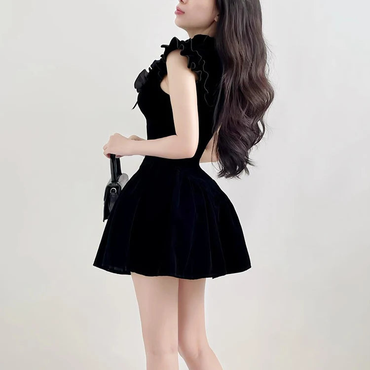 New Style Trends - Velvet Ruffle Princess Mini Goth Dress - Outfit Ideas
