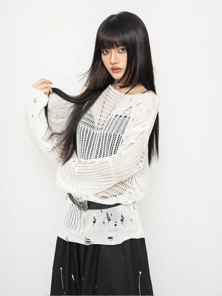New Style Trends - Void Wings Distressed Alt Mesh Sweater - Outfit Ideas