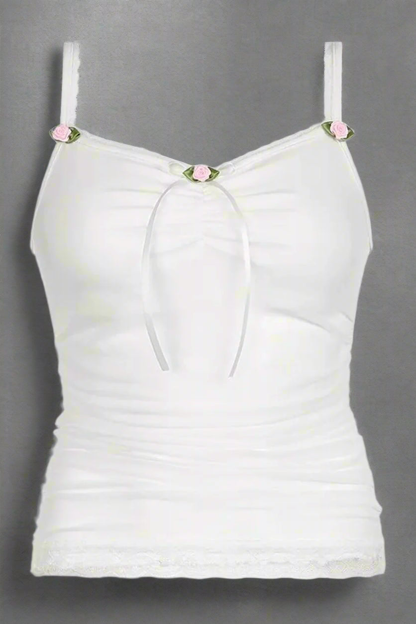 New Style Trends - White Bow Lace Camis Top - Outfit Ideas
