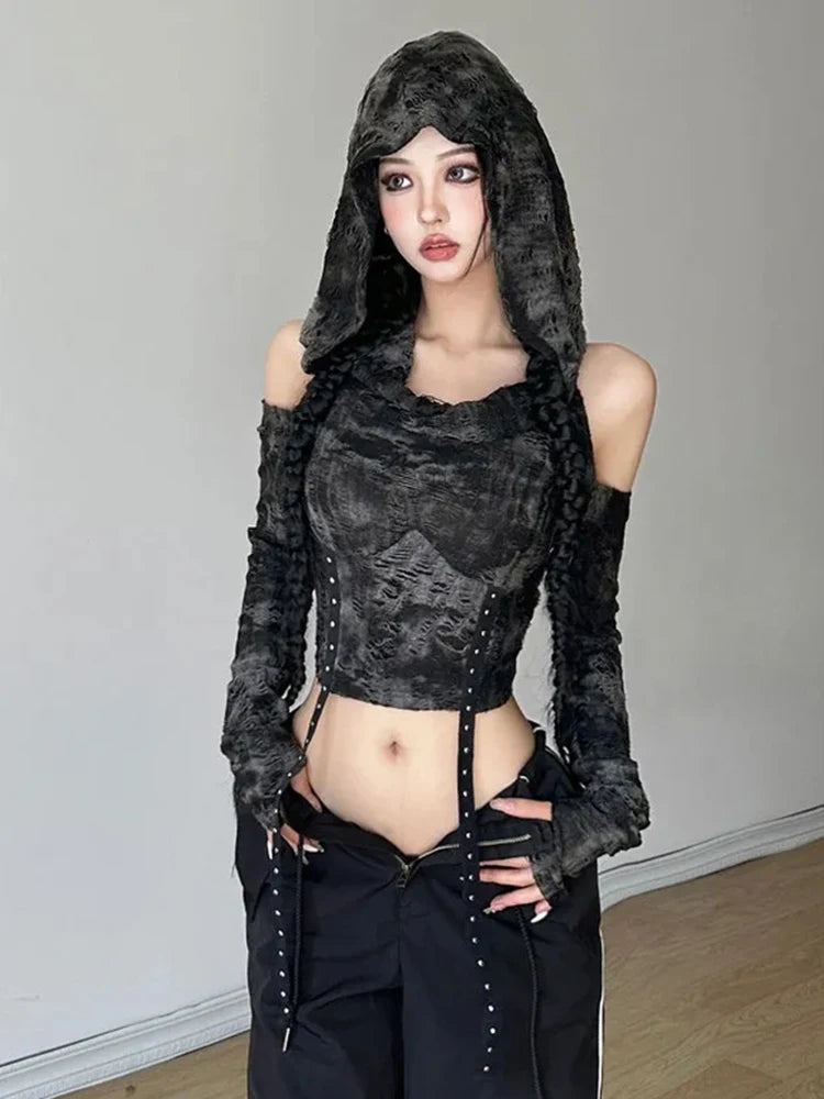 New Style Trends - Witchcore Cold Shoulder Alt Hoodie - Outfit Ideas