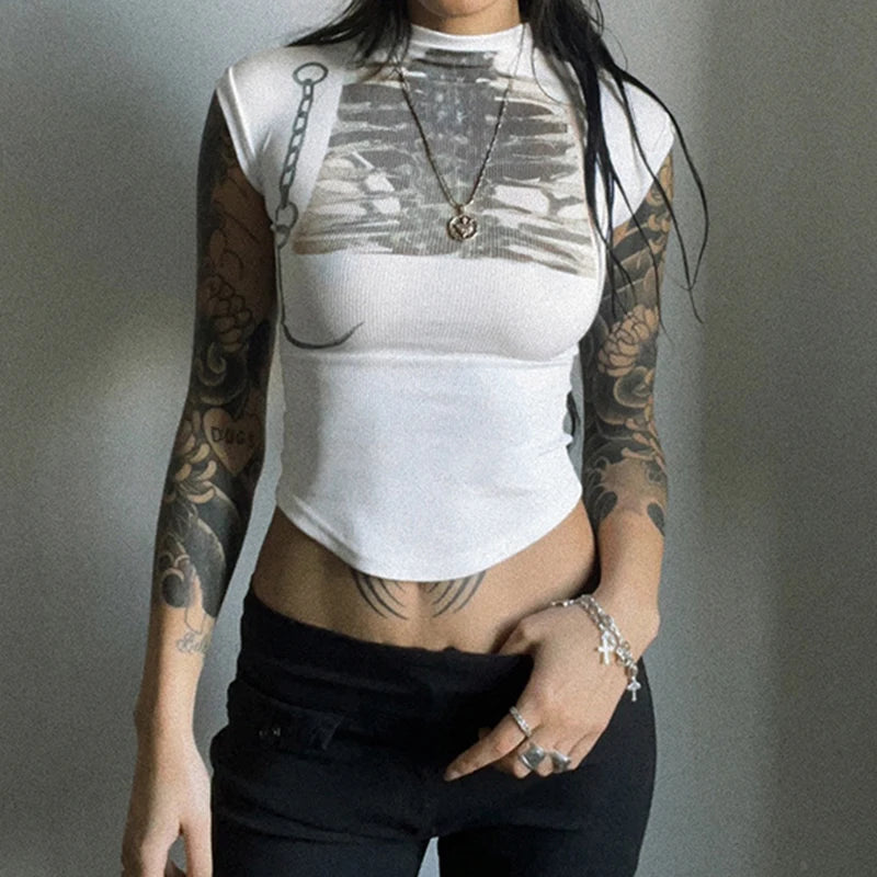 New Style Trends - X-Ray Spine Alt Mock Neck Crop Top - Outfit Ideas