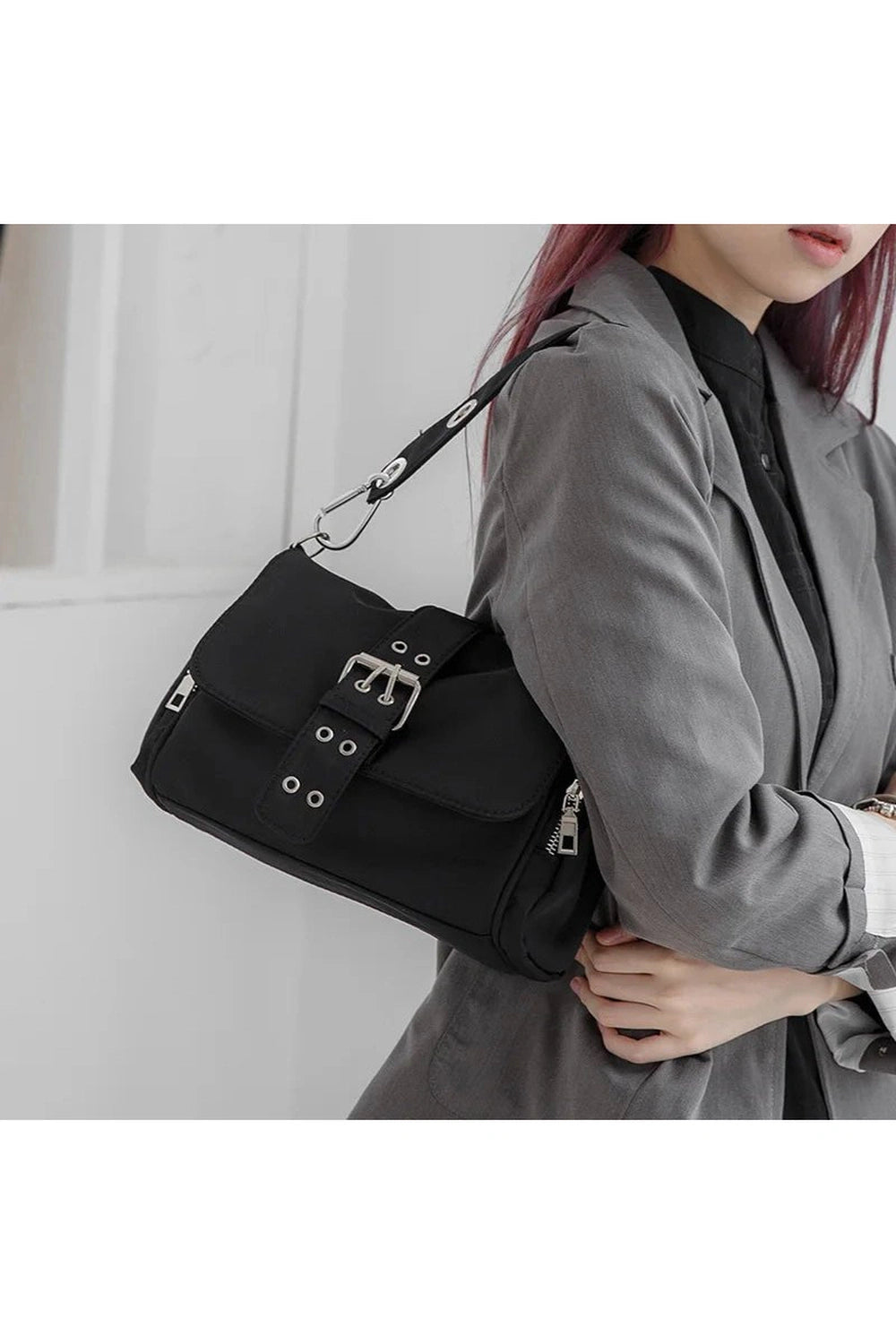 New Style Trends - Y2k Buckled Utility Shoulder Bag - Outfit Ideas
