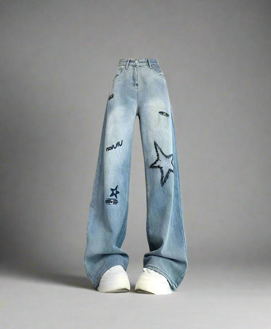 New Style Trends - Y2k Cosmic Embroidered Wide-Leg Jeans - Outfit Ideas