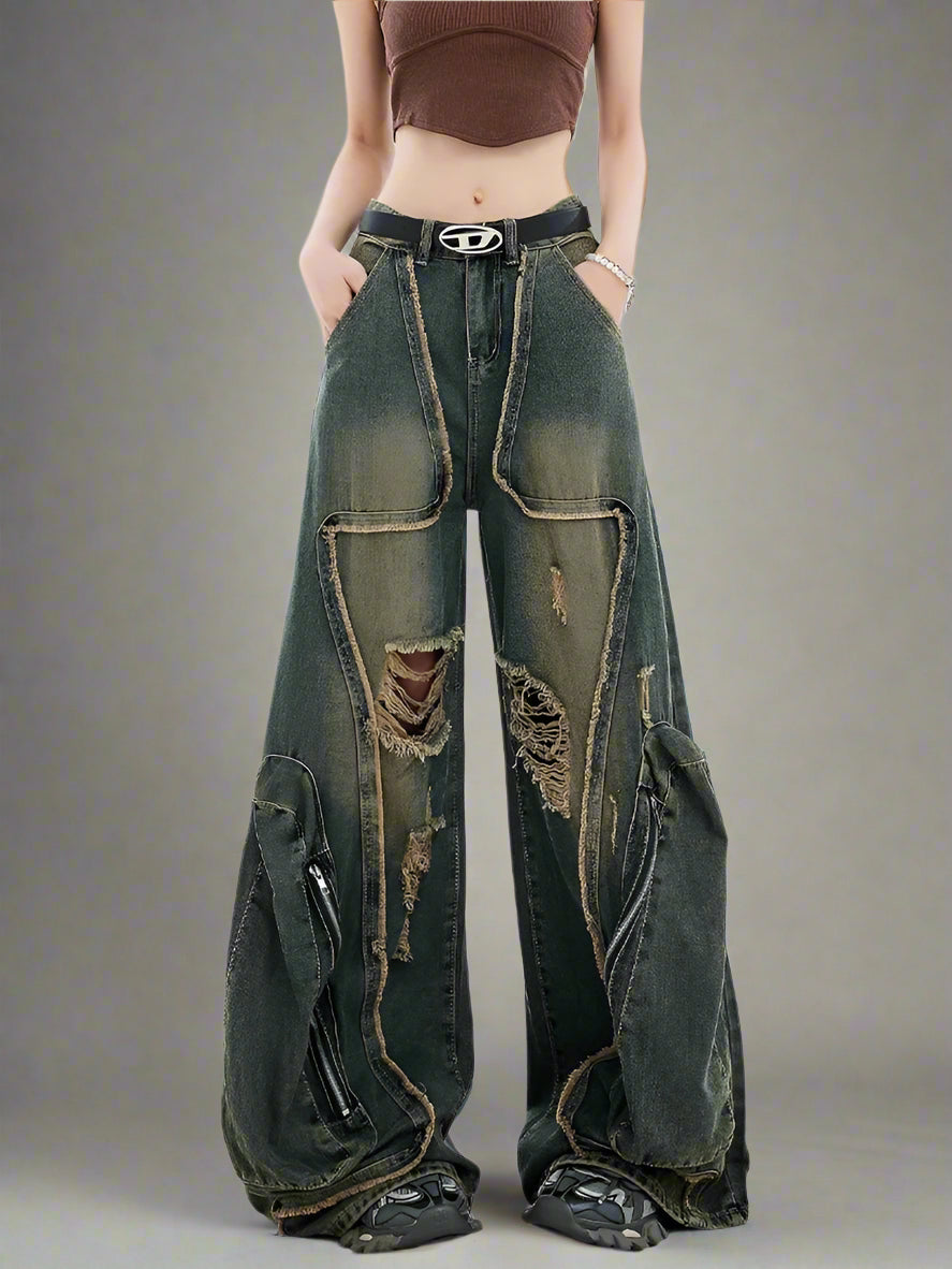 New Style Trends - Y2k Edgy Zipper Wide-Leg Jeans - Outfit Ideas