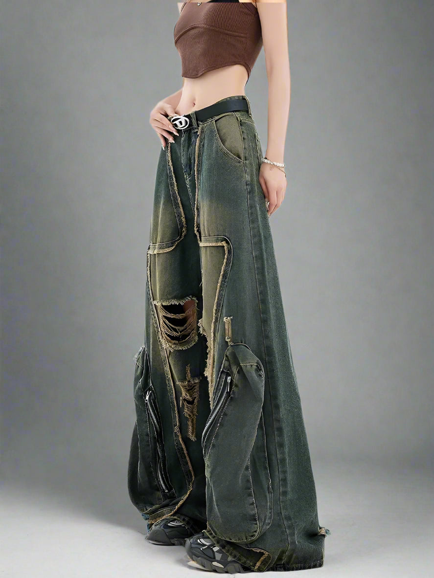 New Style Trends - Y2k Edgy Zipper Wide-Leg Jeans - Outfit Ideas