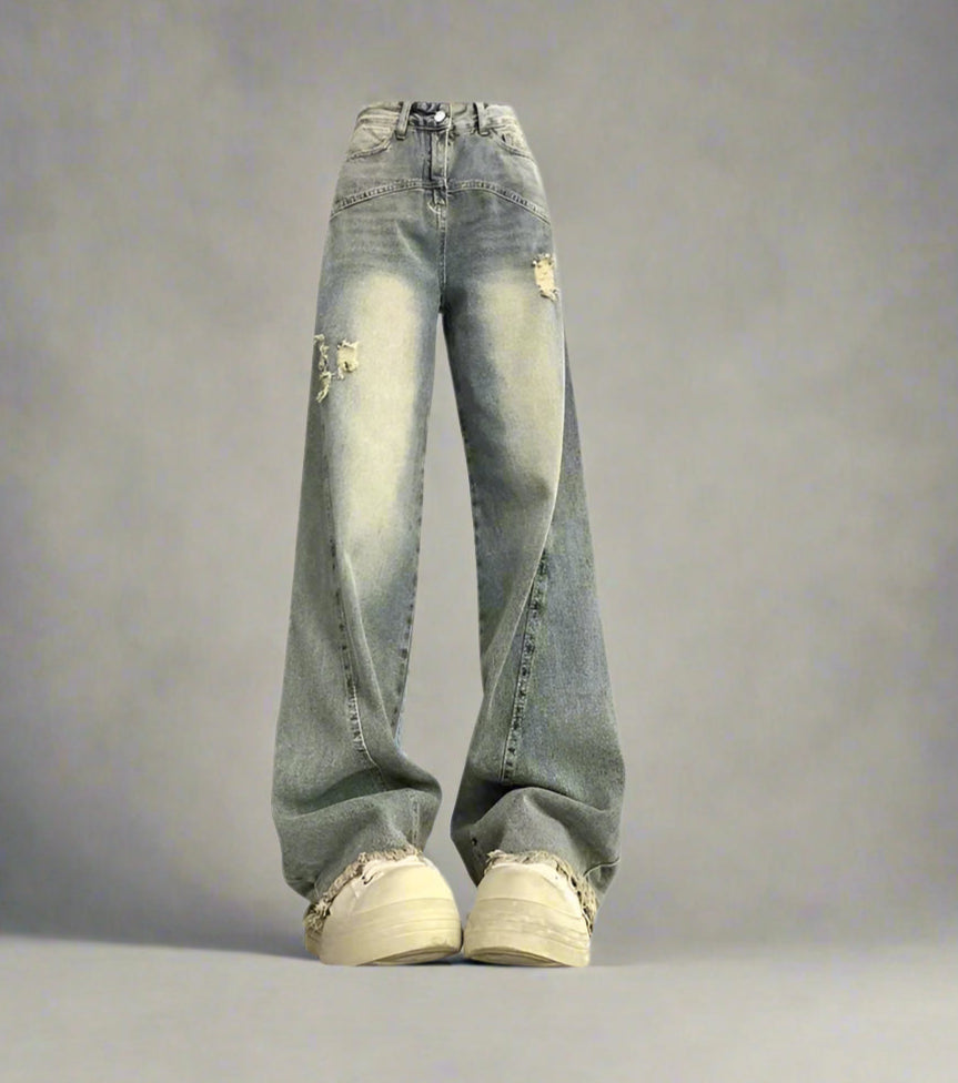 New Style Trends - Y2k Fade Distressed Wide-Leg Jeans - Outfit Ideas
