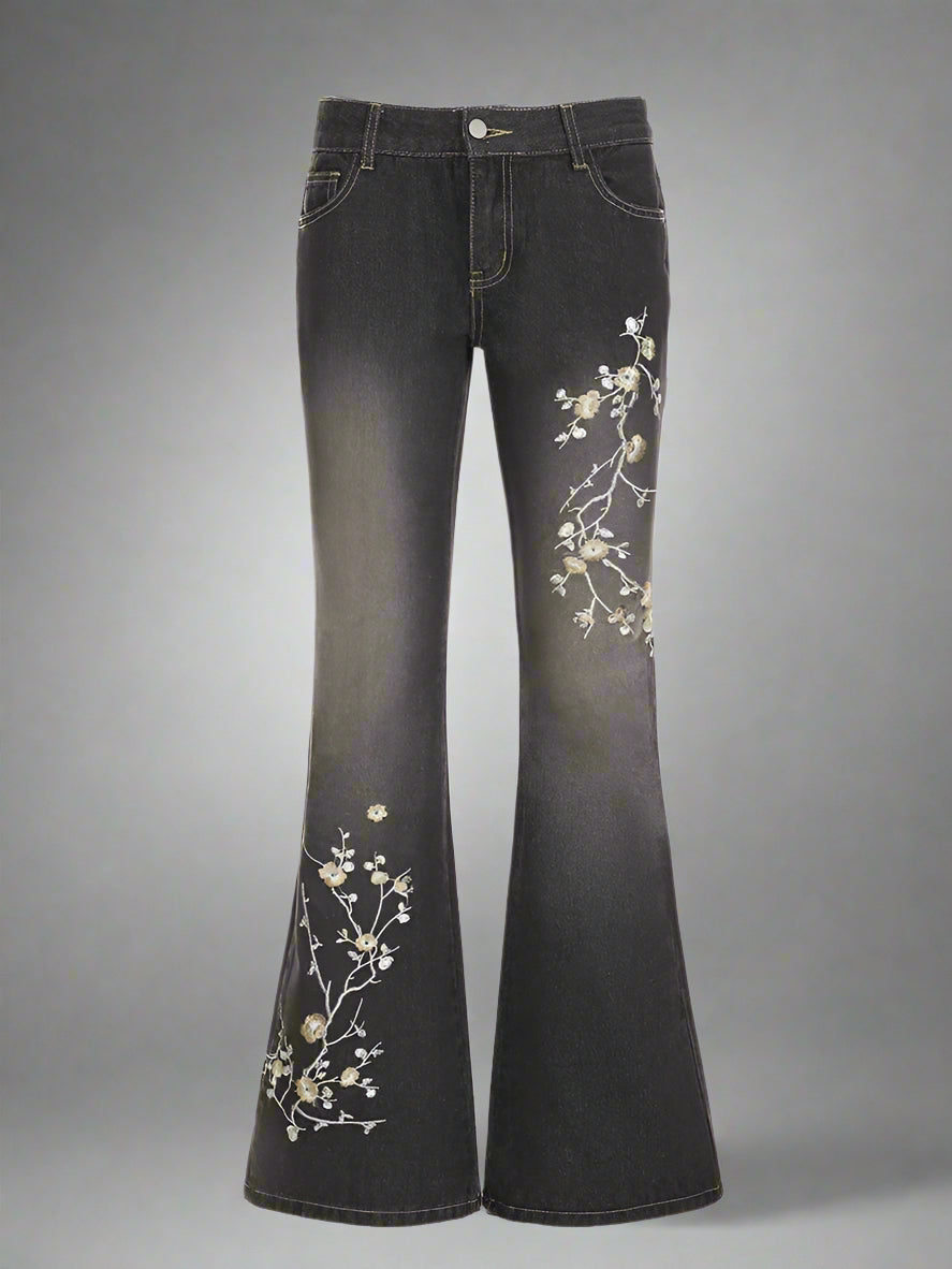 New Style Trends - Y2k Floral Embroidered Flare Jeans - Outfit Ideas