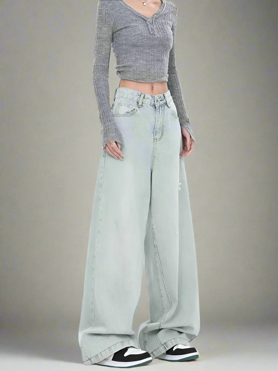 New Style Trends - Y2k Frosted Sage Wide-Leg Jeans - Outfit Ideas