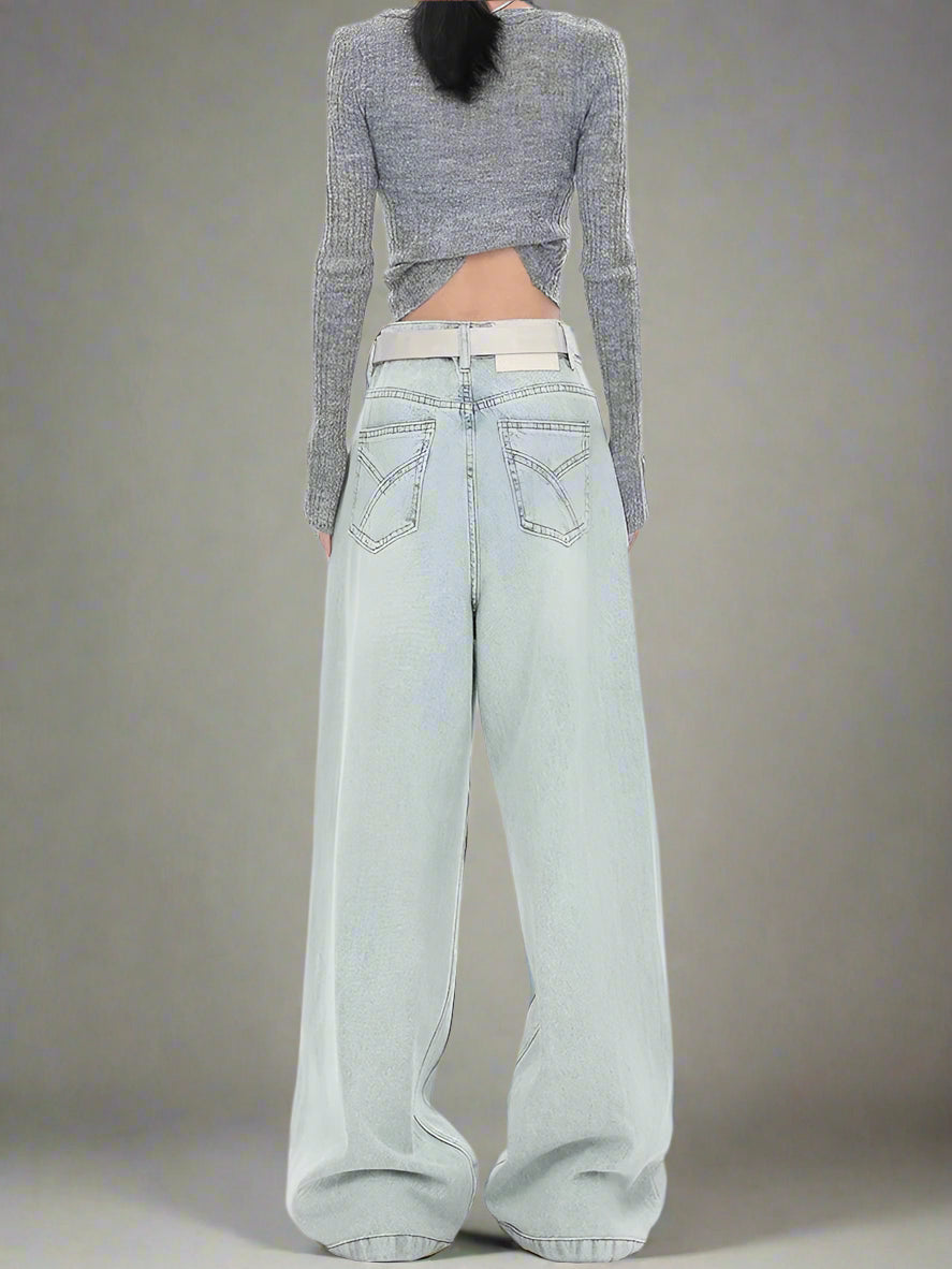 New Style Trends - Y2k Frosted Sage Wide-Leg Jeans - Outfit Ideas