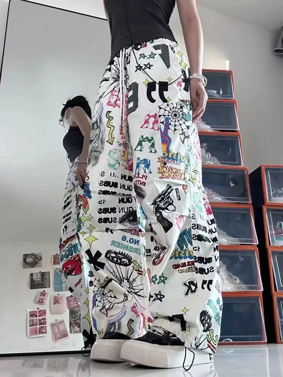New Style Trends - Y2k Graffiti Chaos Wide-Leg Pants - Outfit Ideas