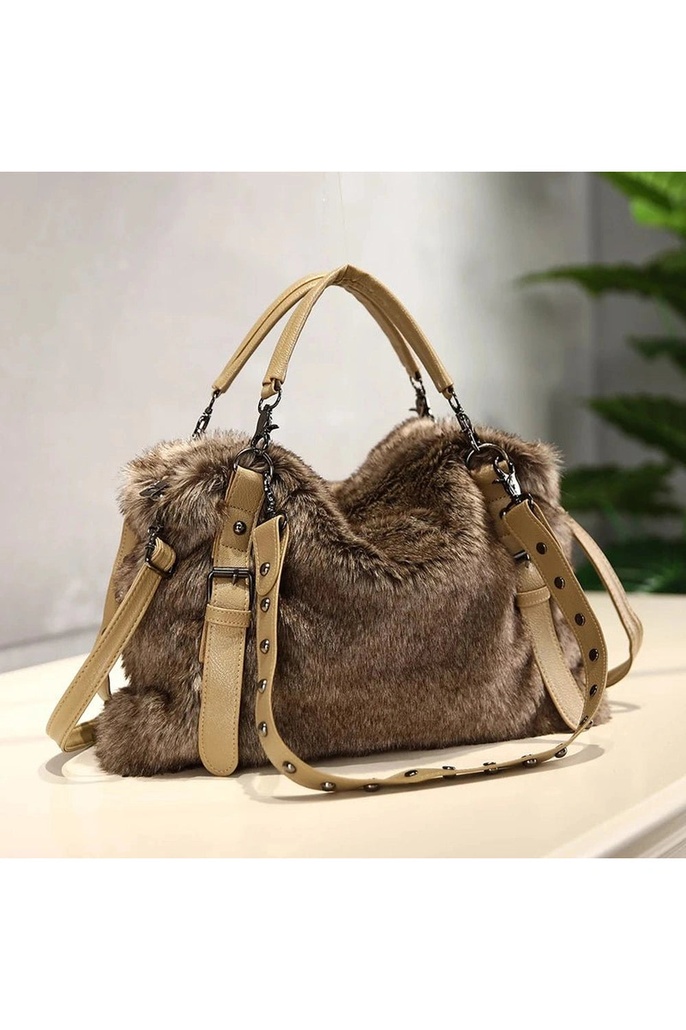 New Style Trends - Y2k Luxe Faux Fur Studded Handbag - Outfit Ideas