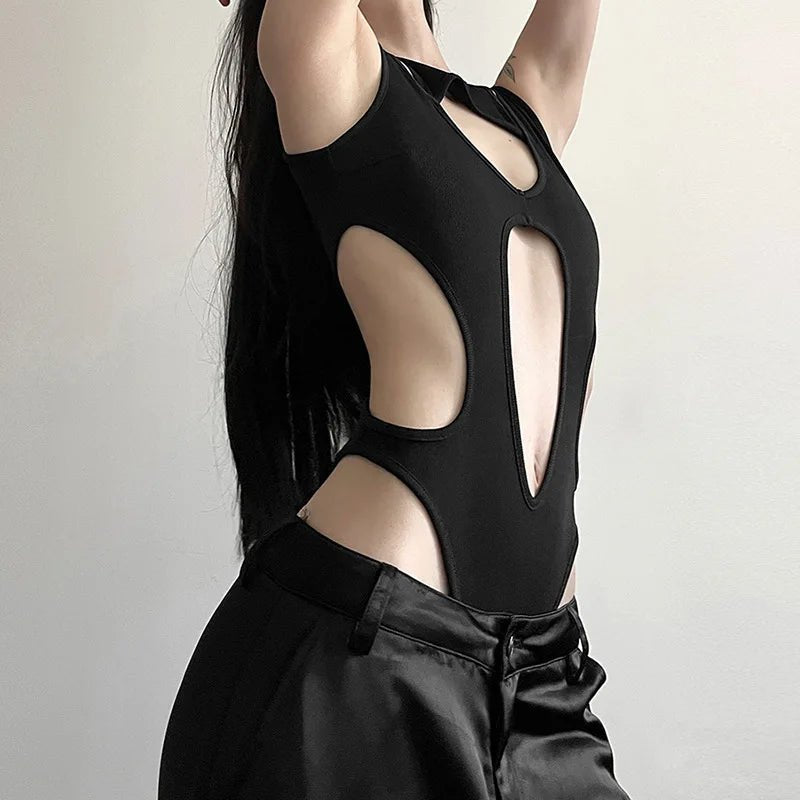 New Style Trends - Y2k Obsidian Cutout Bodysuit - Outfit Ideas