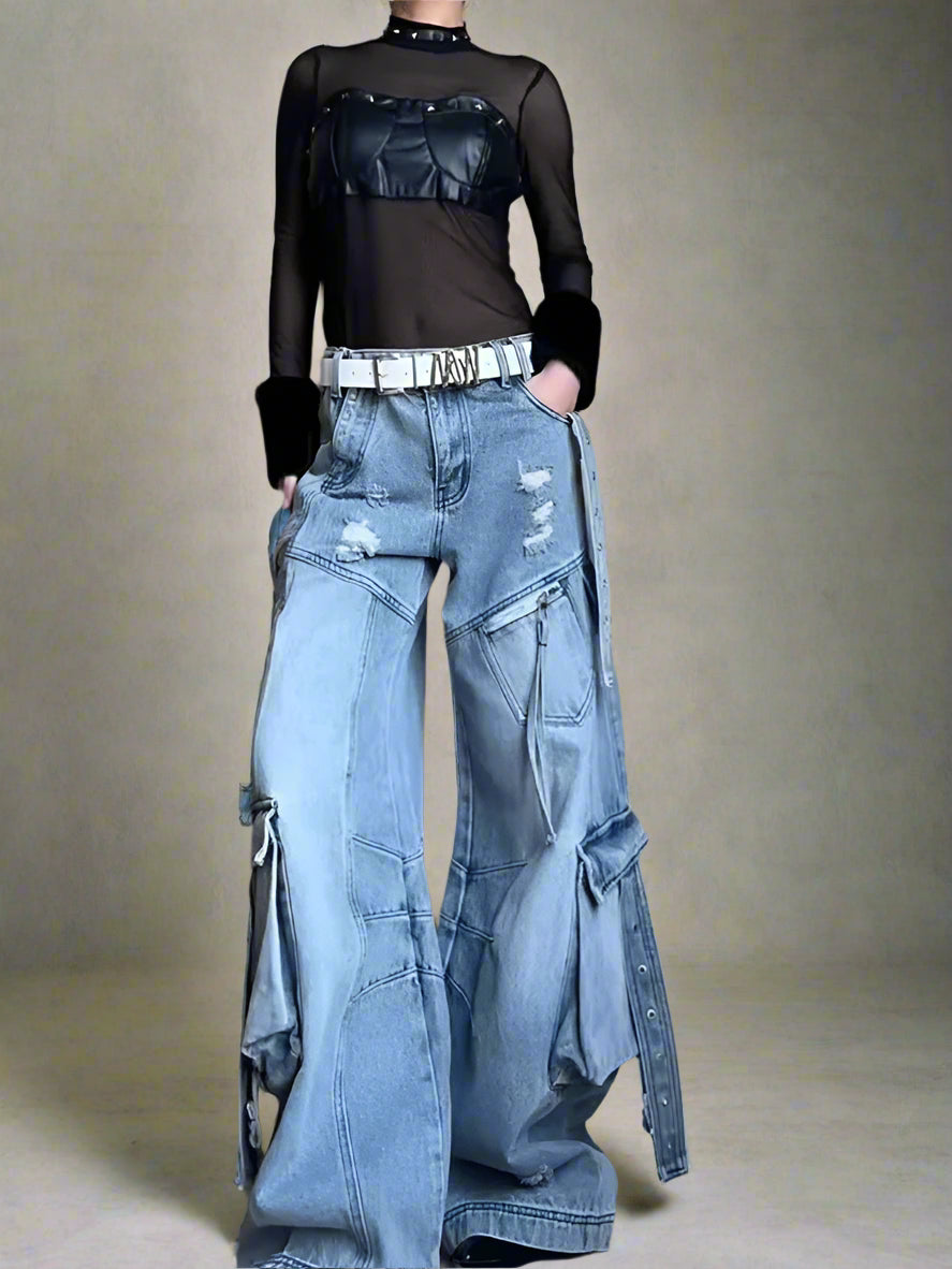 New Style Trends - Y2K Oversized Pocket Flare Jeans - Outfit Ideas