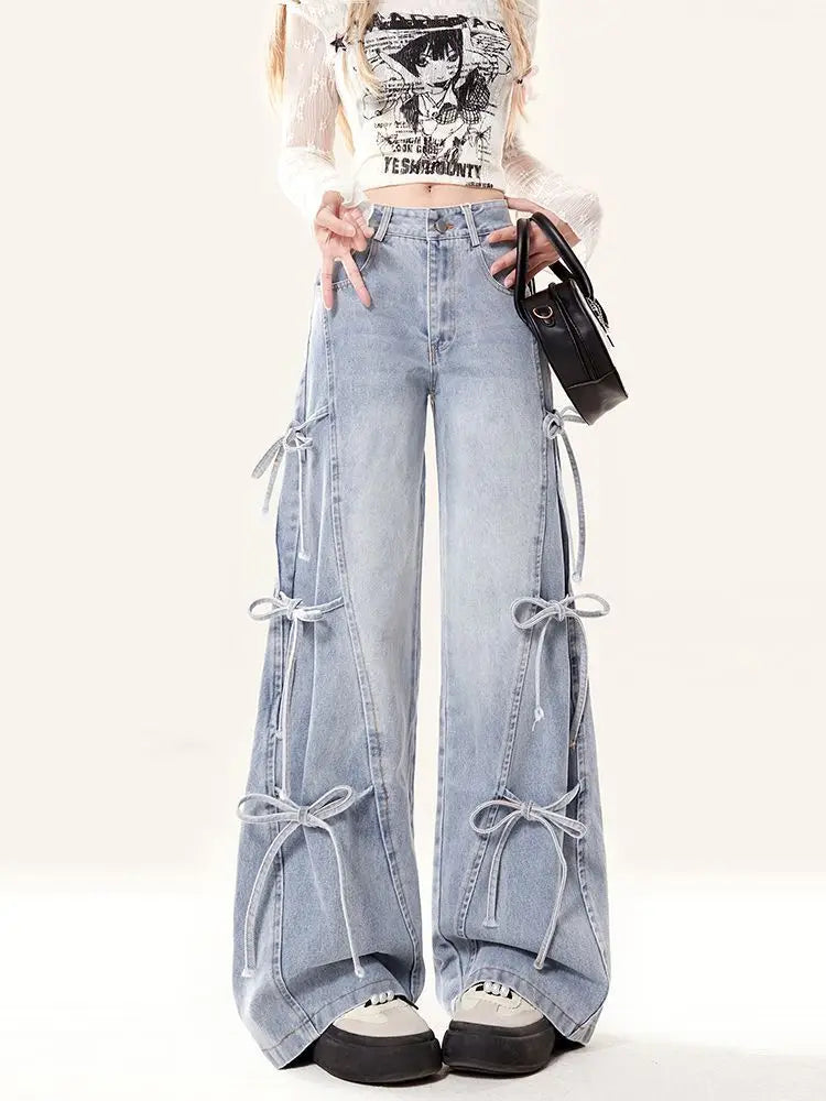 New Style Trends - Y2k Pastel Stitch Bow-Tie  Jeans - Outfit Ideas