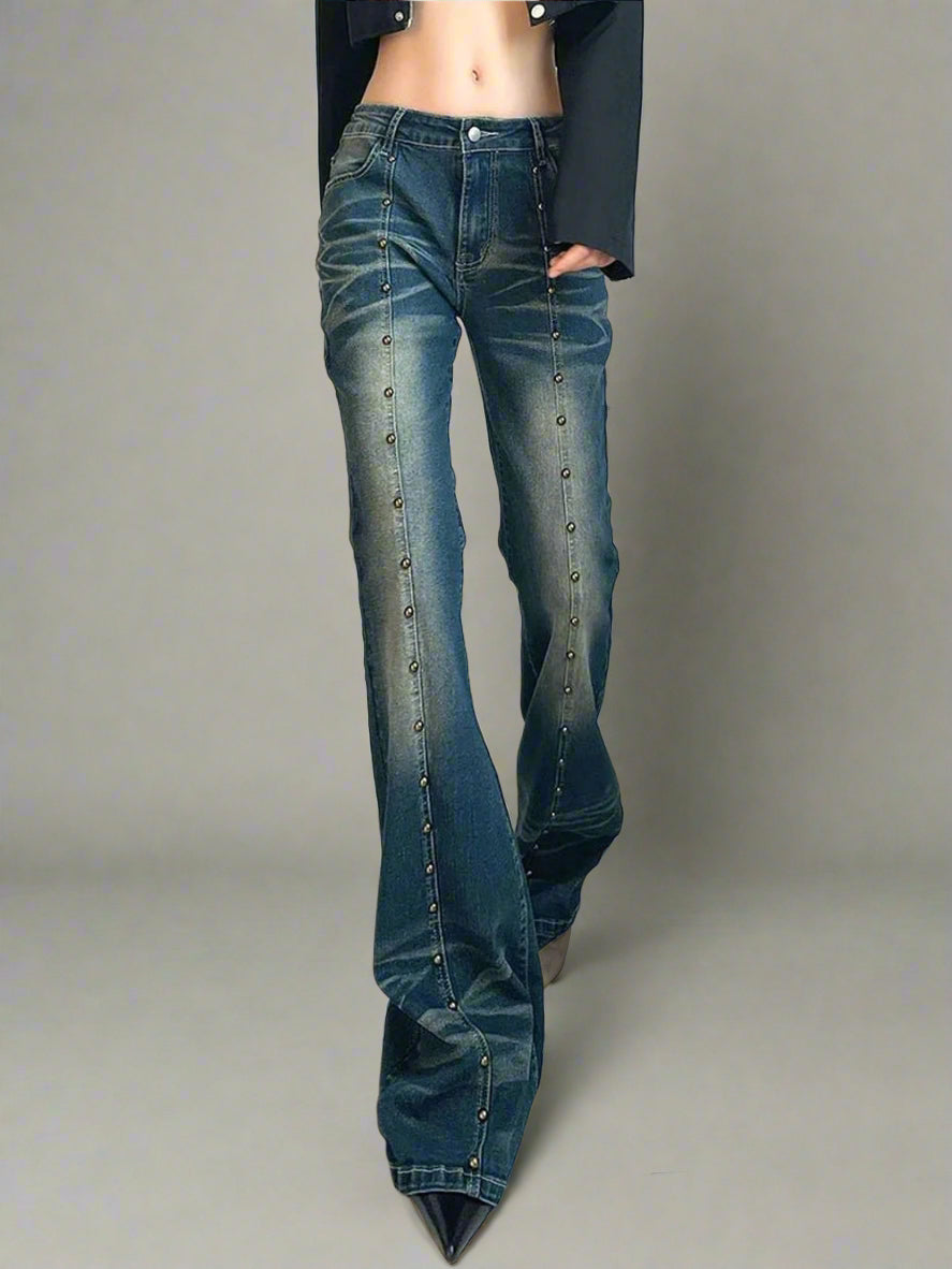 New Style Trends - Y2k Retro Studded Midnight Flare Jeans - Outfit Ideas